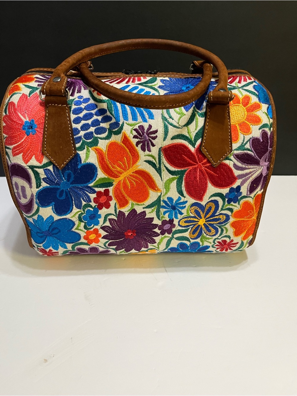 Floral Embroidered Top-Handle Bag - Multicolor